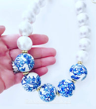 Load image into Gallery viewer, Chinoiserie Peony Pearl Statement Necklace - Chinoiserie jewelry