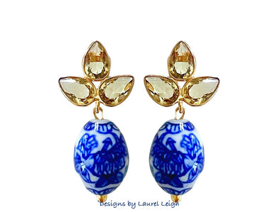 Yellow Gemstone Chinoiserie Earrings - Chinoiserie jewelry