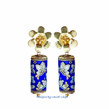 Load image into Gallery viewer, Chinoiserie Blue Cloisonné Floral Earrings - Chinoiserie jewelry