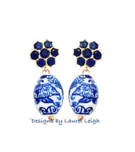 Load image into Gallery viewer, Dark Blue Gemstone Chinoiserie Drop Earrings - Chinoiserie jewelry