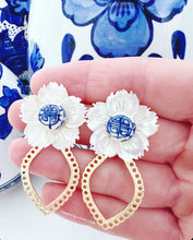 Load image into Gallery viewer, Gold Scalloped Floral Chinoiserie Earrings - Chinoiserie jewelry