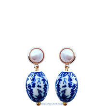 Load image into Gallery viewer, Chinoiserie Vintage Bead Pearl Post Earrings - Chinoiserie jewelry
