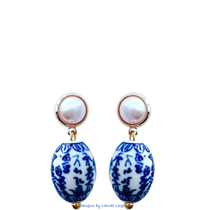 Chinoiserie Vintage Bead Pearl Post Earrings - Chinoiserie jewelry