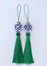 Load image into Gallery viewer, Chinoiserie Decorative Tassel Green, Blue & White - Chinoiserie jewelry
