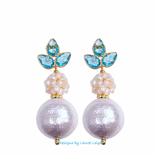 Load image into Gallery viewer, Light Blue Gemstone Pearl Cluster Earrings - Chinoiserie jewelry