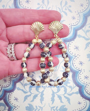 Load image into Gallery viewer, Chinoiserie Gold Shell Oval Hoops - Chinoiserie jewelry