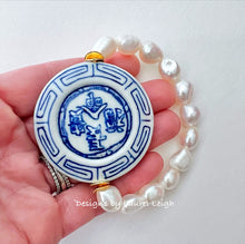Load image into Gallery viewer, Pearl Chinoiserie Focal Bead Statement Bracelet - Chinoiserie jewelry
