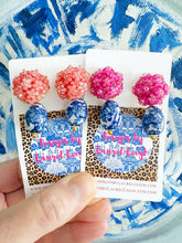 Load image into Gallery viewer, Chinoiserie Pink Hydrangea Blossom Earrings - Chinoiserie jewelry