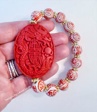 Load image into Gallery viewer, Red Chinoiserie Cinnabar Focal Bead Bracelet - Chinoiserie jewelry