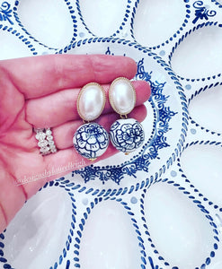 Chinoiserie Oval Pearl Earrings - Chinoiserie jewelry