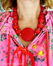 Load image into Gallery viewer, Chinoiserie Red Cinnabar Statement Necklace - Chinoiserie jewelry