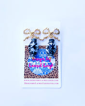 Load image into Gallery viewer, Royal Blue Ginger Jar Ruffled Bow Earrings - Chinoiserie jewelry