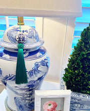 Load image into Gallery viewer, Green Decorative Blue & White Chinoiserie Tassel - Chinoiserie jewelry