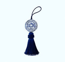 Load image into Gallery viewer, Decorative Blue & White Chinoiserie Tassel - Chinoiserie jewelry