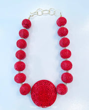 Load image into Gallery viewer, Chinoiserie Red Cinnabar Statement Necklace - Chinoiserie jewelry