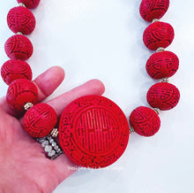 Load image into Gallery viewer, Chinoiserie Red Cinnabar Statement Necklace - Chinoiserie jewelry
