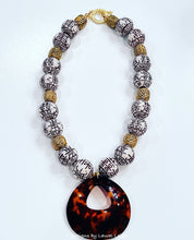 Load image into Gallery viewer, Brown & White Chinoiserie Tortoise Pendant Necklace - Chinoiserie jewelry