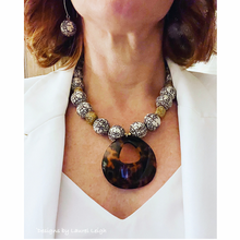 Load image into Gallery viewer, Brown & White Chinoiserie Tortoise Pendant Necklace - Chinoiserie jewelry