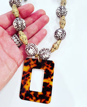 Load image into Gallery viewer, Brown & White Chinoiserie Tortoise Pendant Necklace - Chinoiserie jewelry