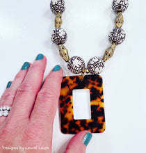 Load image into Gallery viewer, Brown & White Chinoiserie Tortoise Pendant Necklace - Chinoiserie jewelry