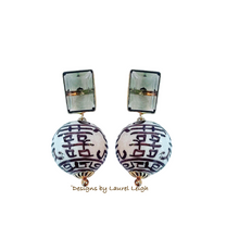 Load image into Gallery viewer, Brown Quartz Chinoiserie Double Happiness Earrings - Chinoiserie jewelry