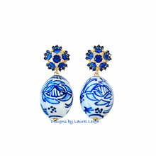 Load image into Gallery viewer, Blue Sapphire Chinoiserie Drop Earrings - Chinoiserie jewelry