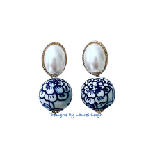 Load image into Gallery viewer, Chinoiserie Oval Pearl Earrings - Chinoiserie jewelry