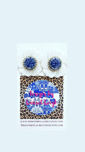 Load image into Gallery viewer, Blue & White Pearl Chrysanthemum Studs - Chinoiserie jewelry
