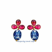 Load image into Gallery viewer, Pink Gemstone Vintage Chinoiserie Bead Earrings - Chinoiserie jewelry