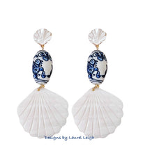 Load image into Gallery viewer, Chinoiserie Pearl Shell Drop Earrings - Chinoiserie jewelry