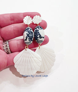 Chinoiserie Pearl Shell Drop Earrings - Chinoiserie jewelry