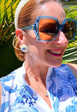 Load image into Gallery viewer, Blue & White Pearl Chrysanthemum Studs - Chinoiserie jewelry
