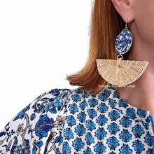 Load image into Gallery viewer, Rattan Chinoiserie Fan Earrings - Chinoiserie jewelry