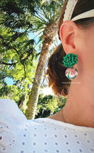 Load image into Gallery viewer, Pink & Green Peony Drop Earrings - Chinoiserie jewelry