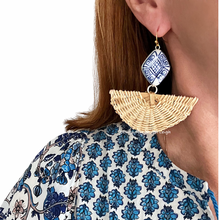 Load image into Gallery viewer, Rattan Chinoiserie Fan Earrings - Chinoiserie jewelry