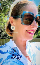 Load image into Gallery viewer, Blue & White Pearl Chrysanthemum Studs - Chinoiserie jewelry