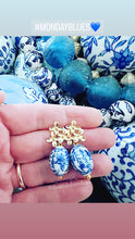 Load image into Gallery viewer, Blue & White Chinoiserie Floral Cluster Earrings - Chinoiserie jewelry