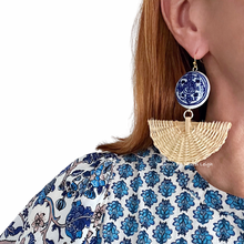 Load image into Gallery viewer, Rattan Chinoiserie Fan Earrings - Chinoiserie jewelry