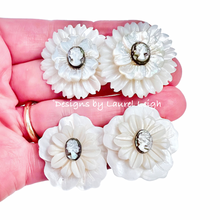 Load image into Gallery viewer, White & Silver Cameo Pearl Flower Studs - Chinoiserie jewelry