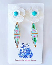 Load image into Gallery viewer, Cloisonné Floral Drop Earrings - Turquoise & Aqua - Chinoiserie jewelry