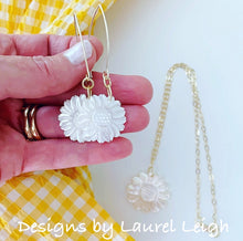 Load image into Gallery viewer, Mother of Pearl Sunflower Earrings - White & Gold - Ginger jar
