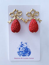 Load image into Gallery viewer, Red and Gold Bow Cinnabar Teardrop Earrings - Ginger jar