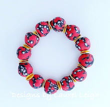 Load image into Gallery viewer, Red, Black & White African Glass Statement Bracelet - Ginger jar