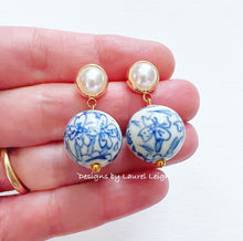 Load image into Gallery viewer, Chinoiserie Pearl Post Earrings - Chinoiserie jewelry