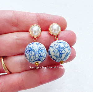 Chinoiserie Pearl Post Earrings - Chinoiserie jewelry