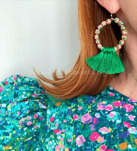 Load image into Gallery viewer, Blush Pink and Green Chinoiserie Cloisonné Tassel Earrings - Ginger jar