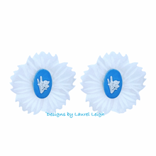 Load image into Gallery viewer, Wedgwood Blue Daffodil Cameo Pearl Studs - Chinoiserie jewelry
