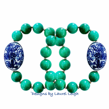 Load image into Gallery viewer, Green Turquoise Chinoiserie Bracelet - Chinoiserie jewelry