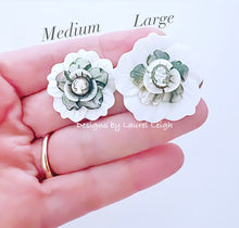 Load image into Gallery viewer, White & Silver Cameo Pearl Flower Studs - Chinoiserie jewelry