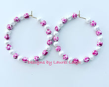 Load image into Gallery viewer, Pink & White Chinoiserie Floral Beaded Hoops - Chinoiserie jewelry